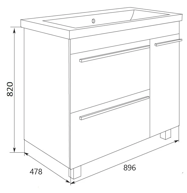 Тумба под раковину Соната 90Н 1д.2в.я. белый глянец