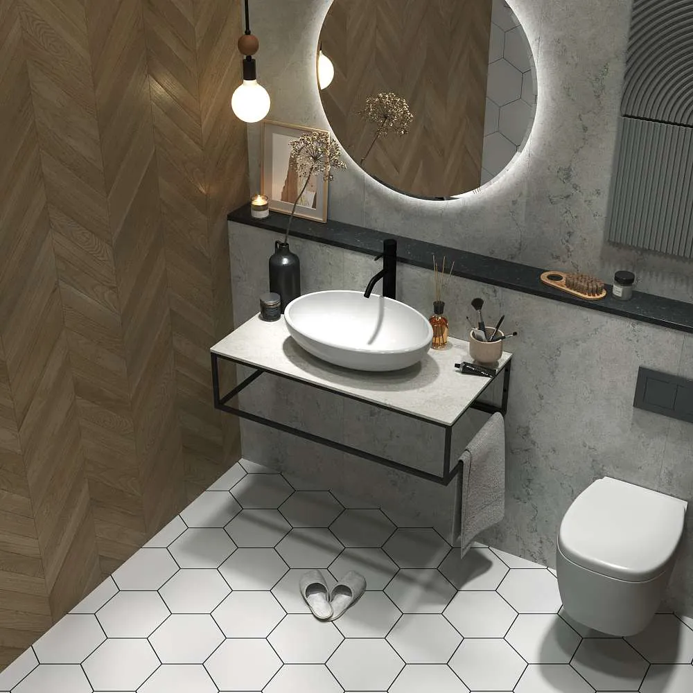 Столешница из керамогранита ЛОФТ/LOFT 90, светло-серый МА01 Nat