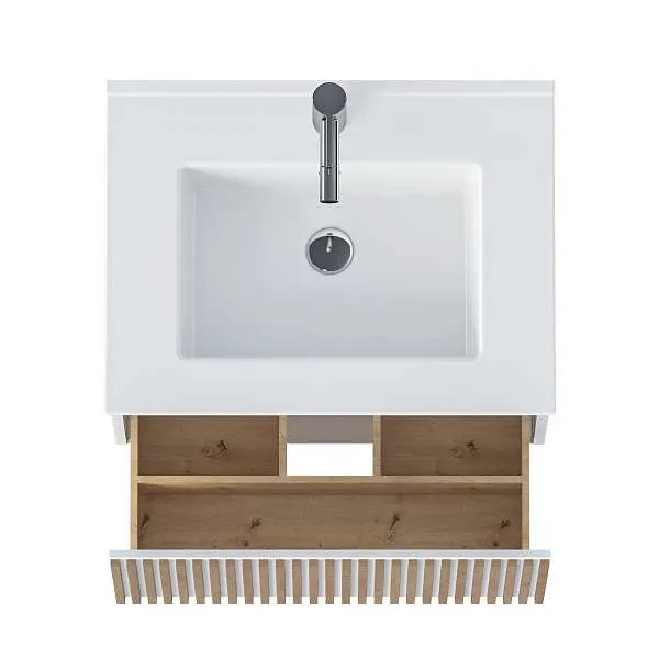 Тумба под раковину Row 60П (600х400х453) 1я белый/дуб