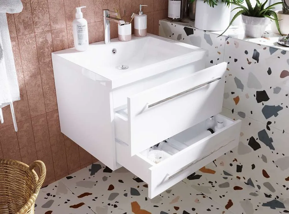 Тумба под раковину Соната 58П 2в.я. белый глянец