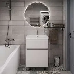 Тумба под раковину Aris 60Н (590х870х440) 2я белая аляска/белый глянец