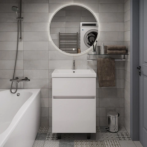 Тумба под раковину БЛОК/Aris 60Н (590х870х440) 2я белая аляска/белый глянец