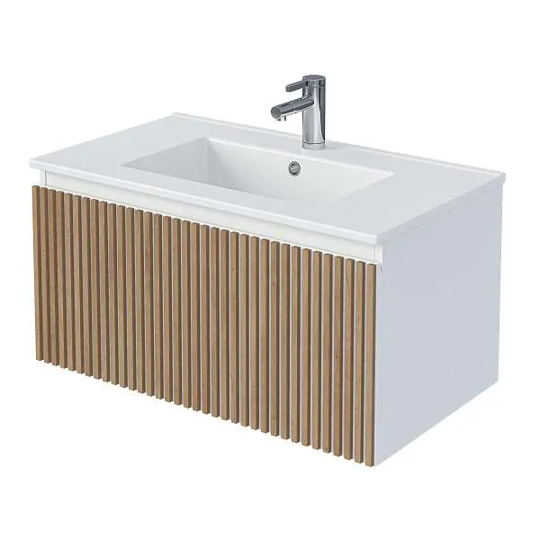 Тумба под раковину Row 80П (800х400х450) 1я белый/дуб