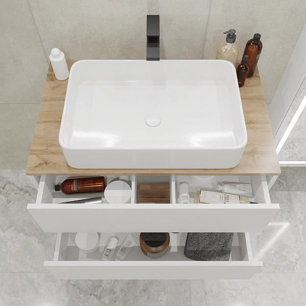 Тумба со столешницей Veil 80П (800х500х500) 2я белая аляска/дуб вотан