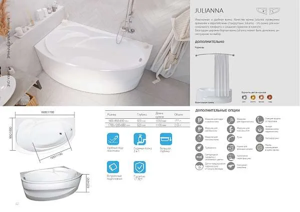 Ванна ДЖУЛИАННА/JULIANNA 1600х950 L ПР