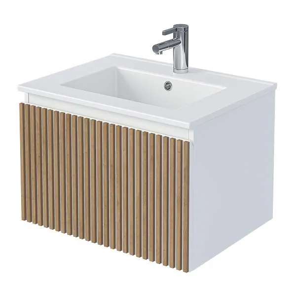 Тумба под раковину Row 60П (600х400х453) 1я белый/дуб