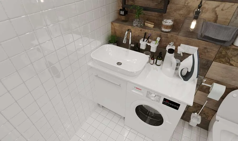 Столешница под стир.машину ВИСТА/Wash 110 L белый глянец