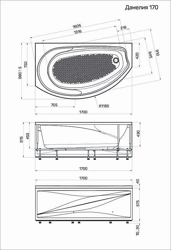 Ванна ДАМЕЛИЯ/DAMELIA 1700х1000 R