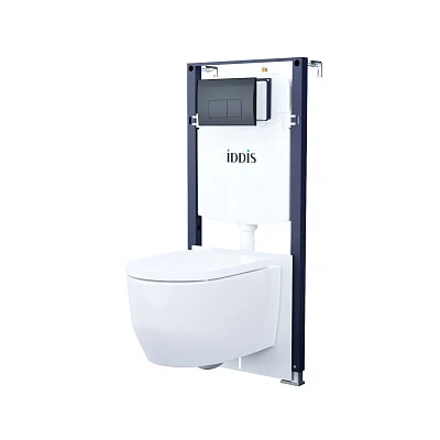 Комплект 3в1 IDDIS Basic подвесной унитаз, инсталляция и клавиша смыва черная BASAI02i73