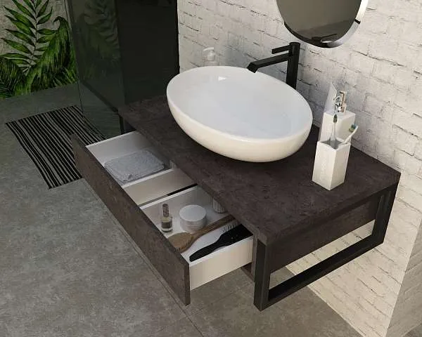 Тумба со столешницей GRUNGE LOFT 80П 1в.я Бетон темно-серый