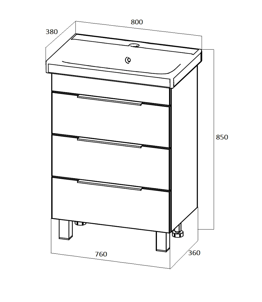 Тумба под раковину ГАУЛА/Gaula 80Н 3я черный