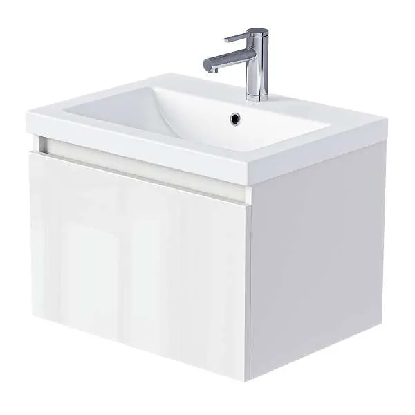 Тумба Aris mini 60П (600х440х450) 1я белая аляска/белый глянец раковина