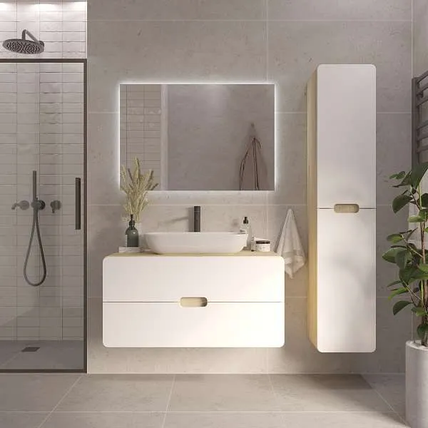 Тумба со столешницей Vortex 100П (1000х500х500) 2я орех лучистый солнечный/супермат айс