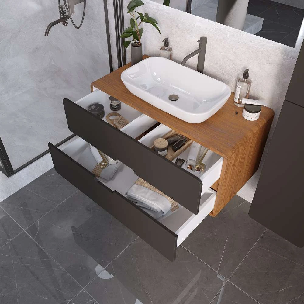 Тумба со столешницей ЭТЕРИ/Vortex 100П (1000х500х500) 2я орех ноче тортона/монолит найт