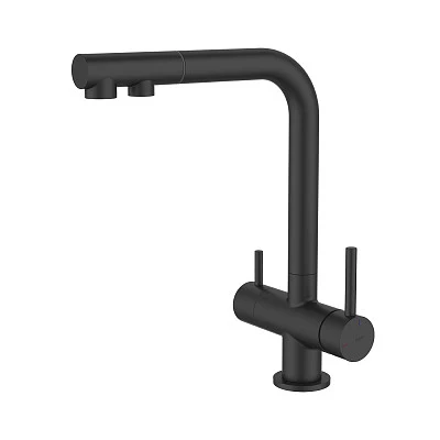 Смеситель для кухни IDDIS Umbra с выдвижным изливом с каналом для фильтрованной воды черный матовый UMBBLPFi05