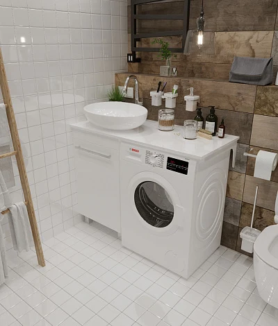 Столешница под стир.машину ВИСТА/Wash 110 L белый глянец