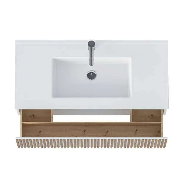 Тумба под раковину Row 100П (1000х400х450) 1я белый/дуб