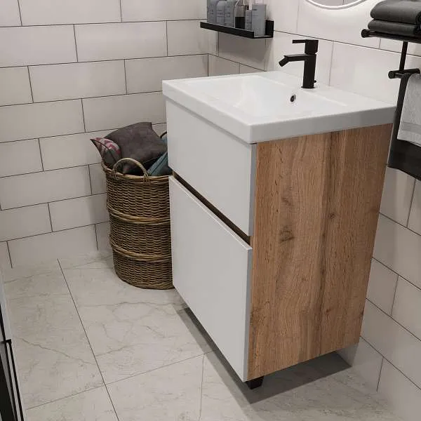 Тумба под раковину Aris 70Н (690х870х440) 2я дуб вотан/белый глянец