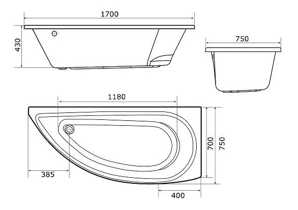 Ванна ПИККОЛО/PICCOLO 1700х750 R ПР