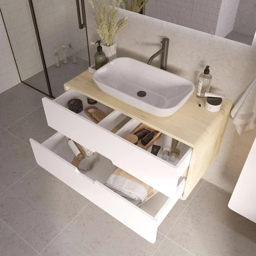Тумба со столешницей ЭТЕРИ/Vortex 100П (1000х500х500) 2я орех лучистый солнечный/супермат айс