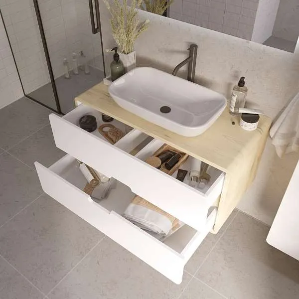 Тумба со столешницей Vortex 100П (1000х500х500) 2я орех лучистый солнечный/супермат айс