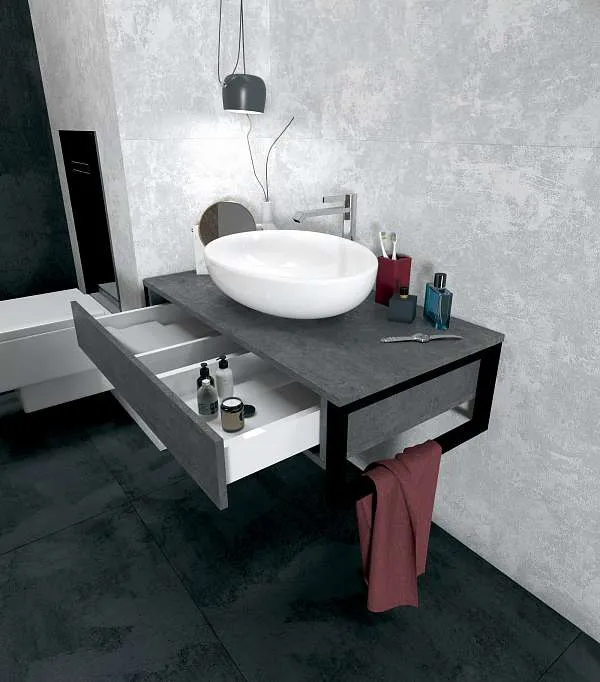 Тумба со столешницей GRUNGE LOFT 80П 1в.я Бетон темно-серый