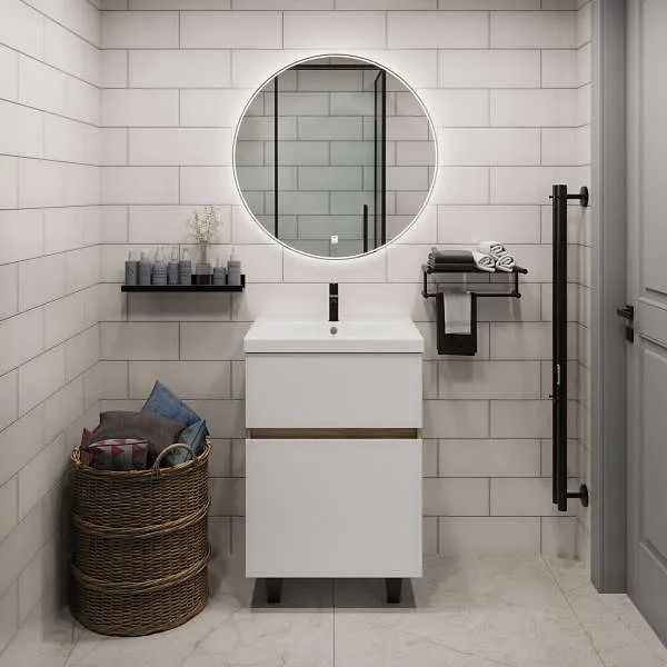 Тумба под раковину Aris 70Н (690х870х440) 2я дуб вотан/белый глянец