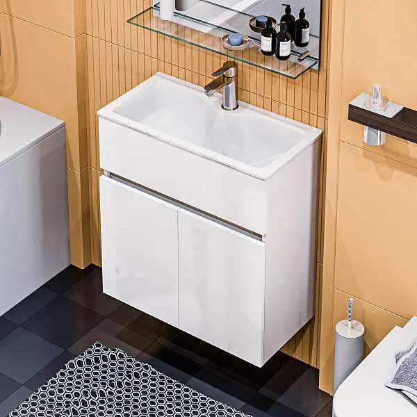 Тумба с раковиной Mira 60П 2д. Белый глянец