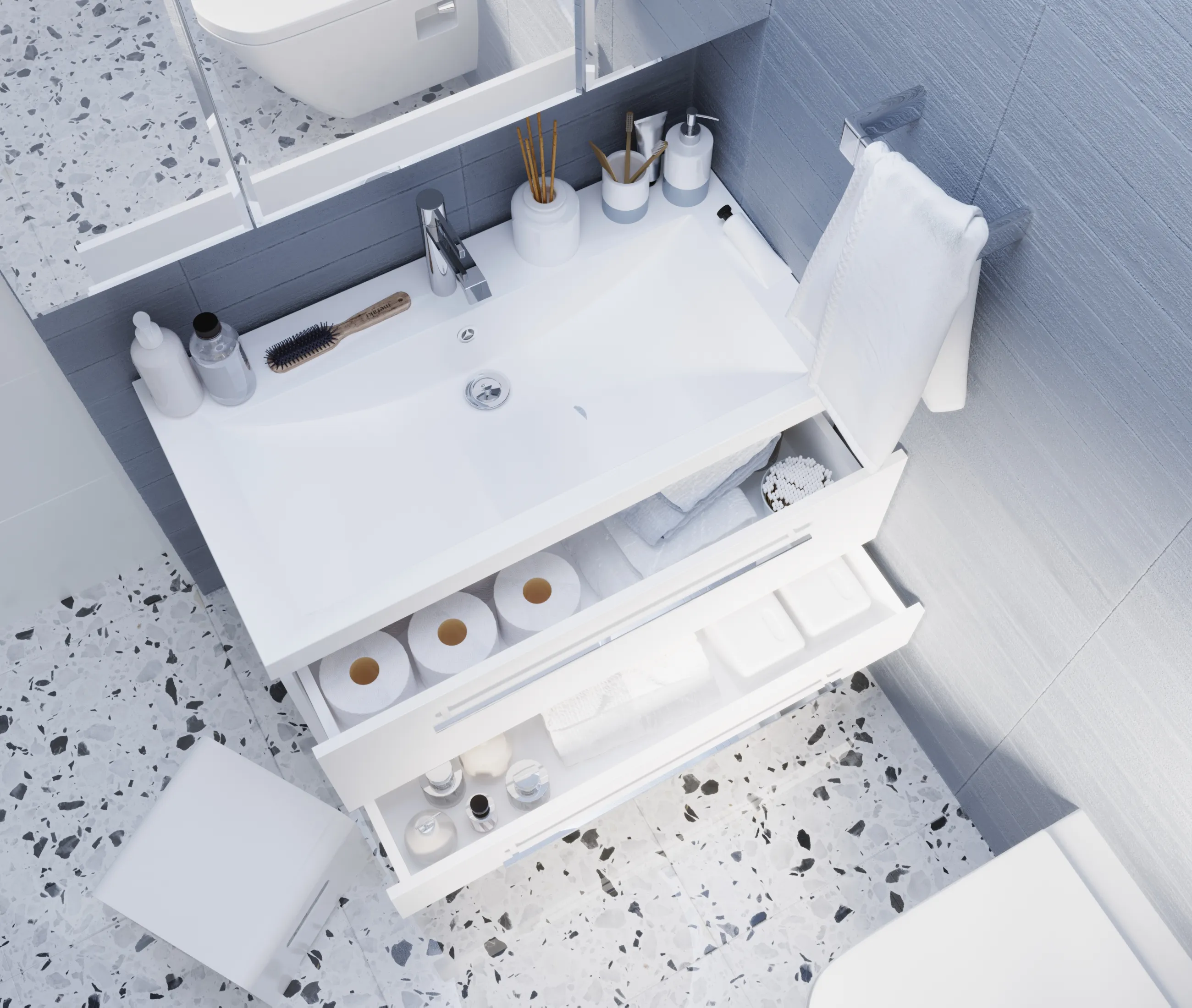 Тумба под раковину Соната 90П 2в.я. белый глянец