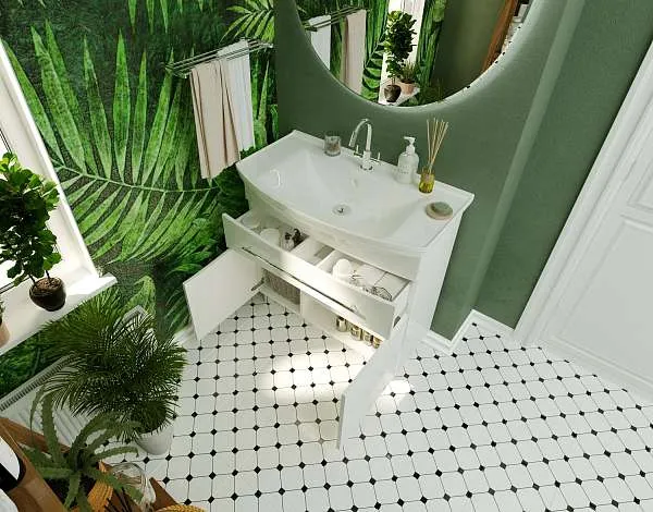 Тумба под раковину Lina New 85Н 1в.я 2д Белый глянец