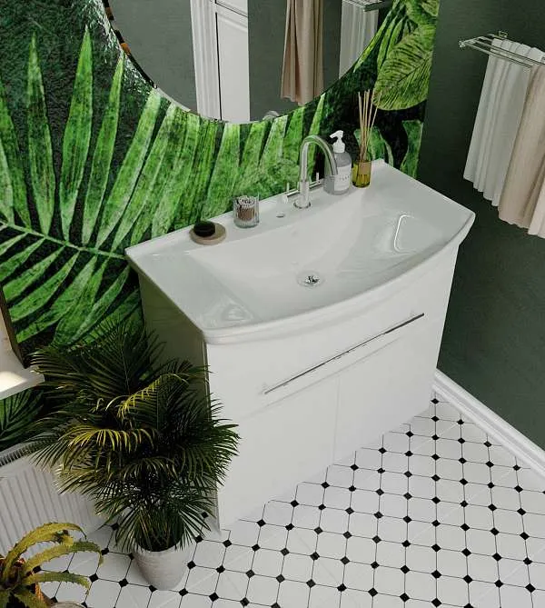 Тумба под раковину Lina New 85Н 1в.я 2д Белый глянец