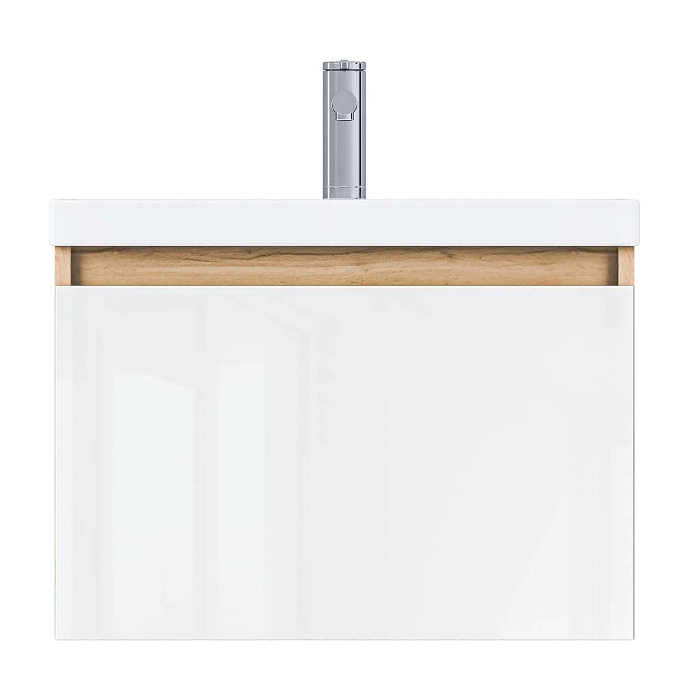 Тумба БЛОК МИНИ/Aris mini 70П (700х440х450) 1я дуб вотан/белый глянец раковина