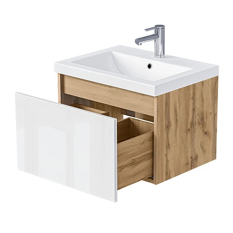 Тумба БЛОК МИНИ/Aris mini 70П (700х440х450) 1я дуб вотан/белый глянец раковина