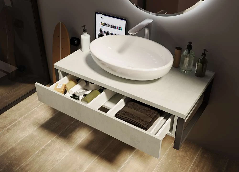Тумба со столешницей ГРАНЖ ЛОФТ/GRUNGE LOFT 100П 1в.я бетон светлый