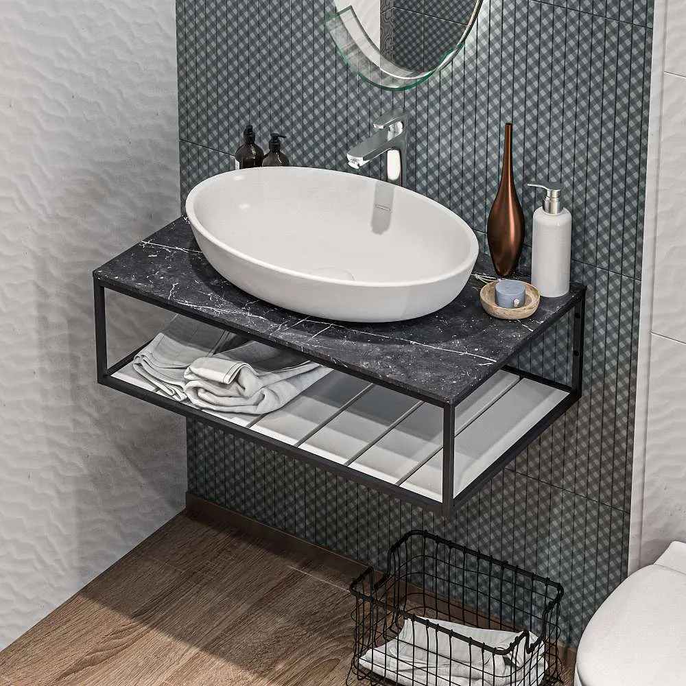 Тумба открытая ШЕРЛ/Sync 70 черный/белый, лофт