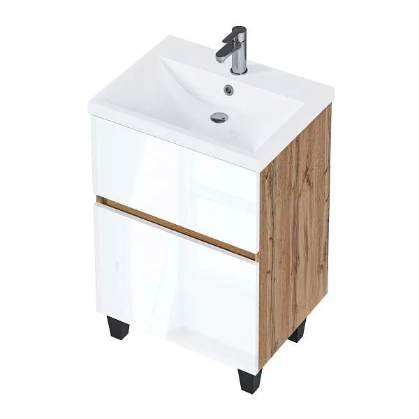 Тумба под раковину Aris 70Н (690х870х440) 2я дуб вотан/белый глянец