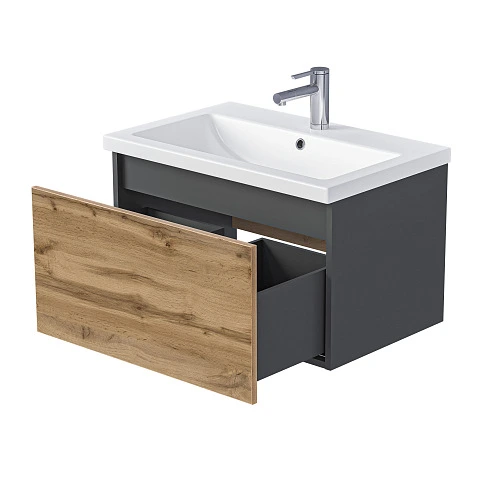 Тумба под раковину БЛОК МИНИ/Aris mini 70П (685х400х447) 1я антрацит/дуб крафт золотой