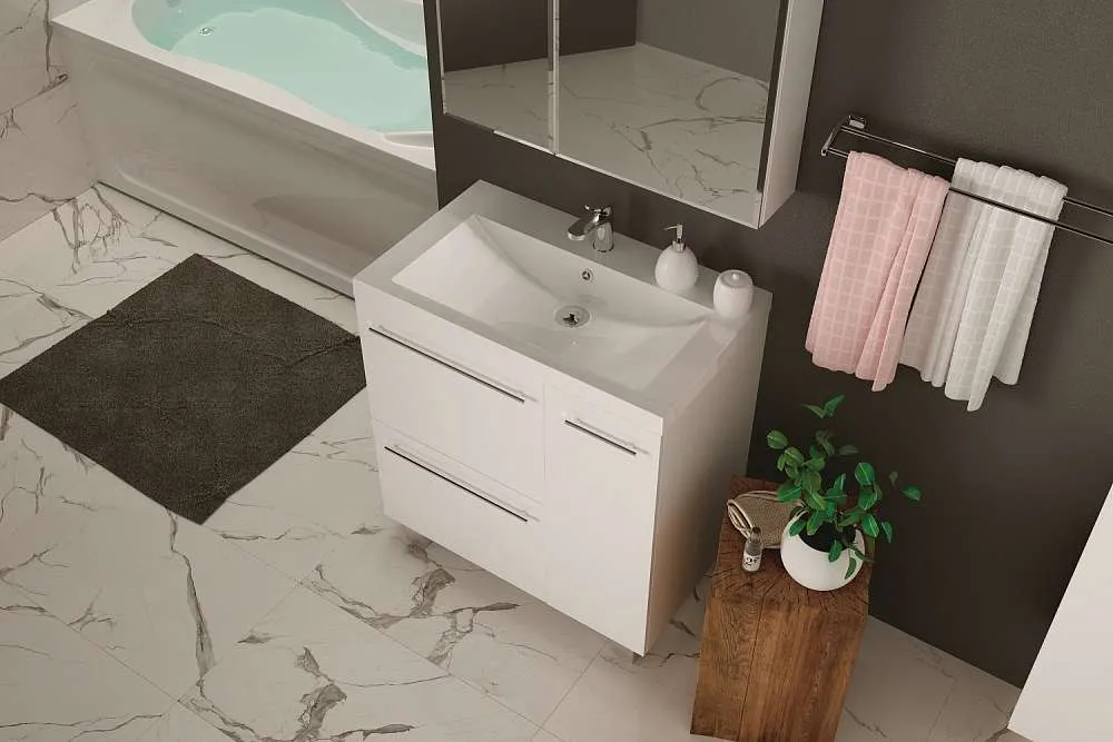 Тумба под раковину Соната 90Н 1д.2в.я. белый глянец