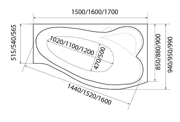 Ванна ГРАЦИЯ/GRACIA 1600х950 L ПР