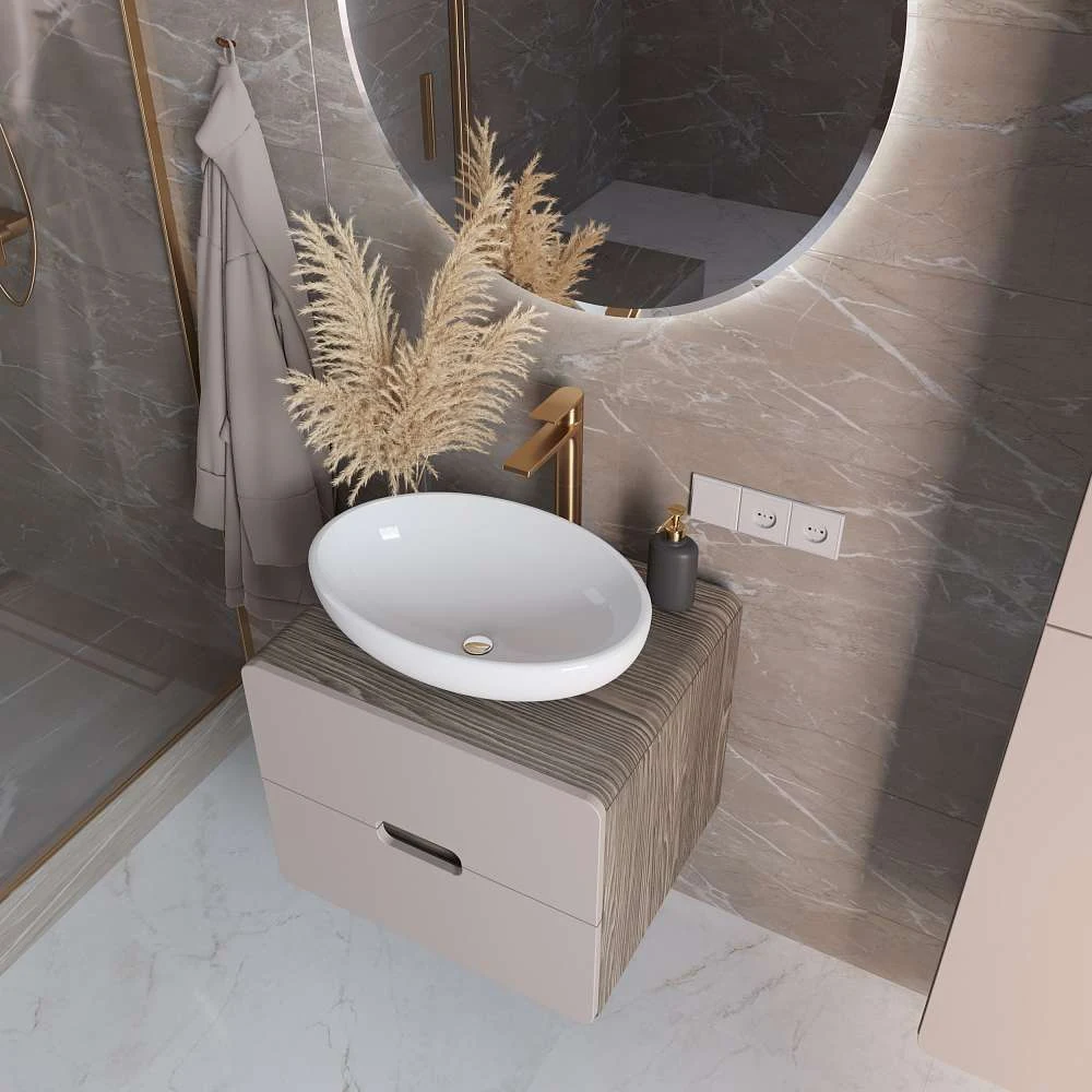 Тумба со столешницей ЭТЕРИ/Vortex 60П (600х500х500) 2я орех каньон коньяк/латте фактурный