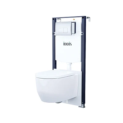 Комплект 3в1 IDDIS Basic подвесной унитаз, инсталляция и клавиша смыва хром BASAI01i73