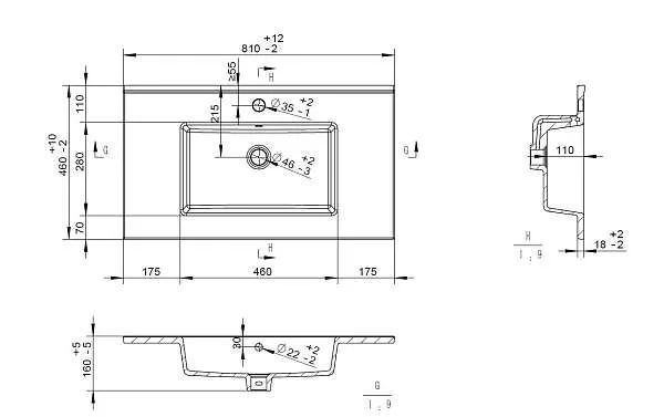 Раковина Квадро 81 (810х460х155) керамика мебельная