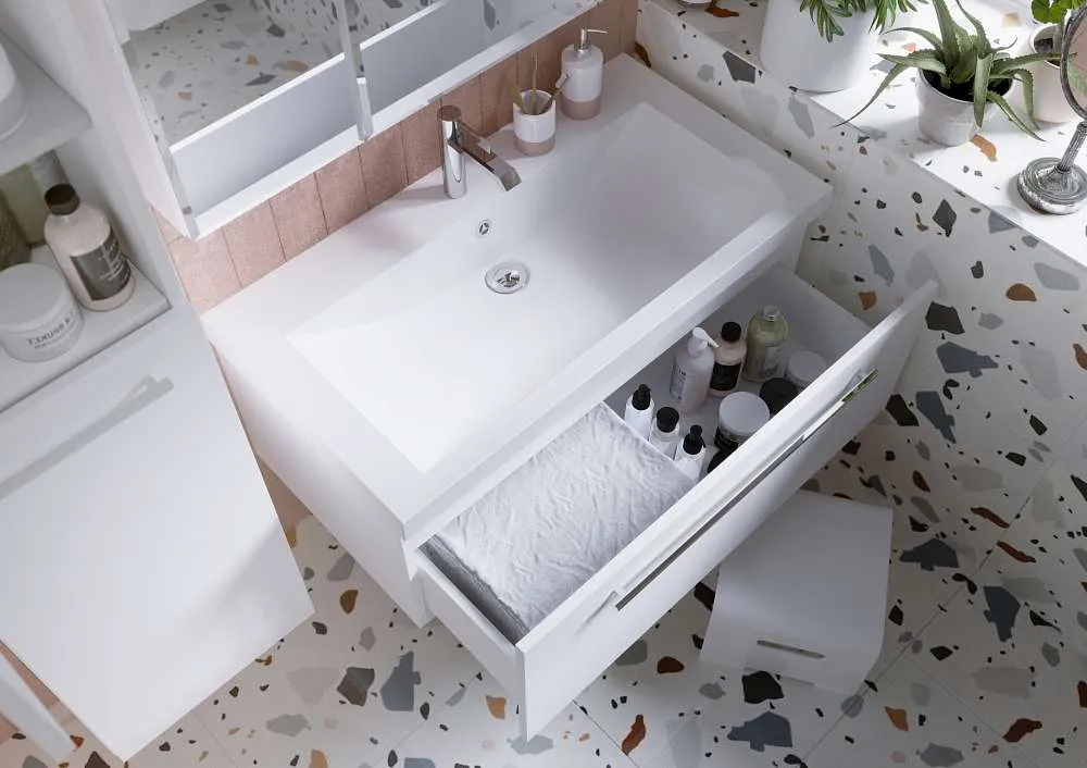 Тумба под раковину Соната 90П 1в.я. белый глянец