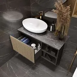 Тумба со столешницей РИТМ/Rail 90П 1я 2п серый керамогранит