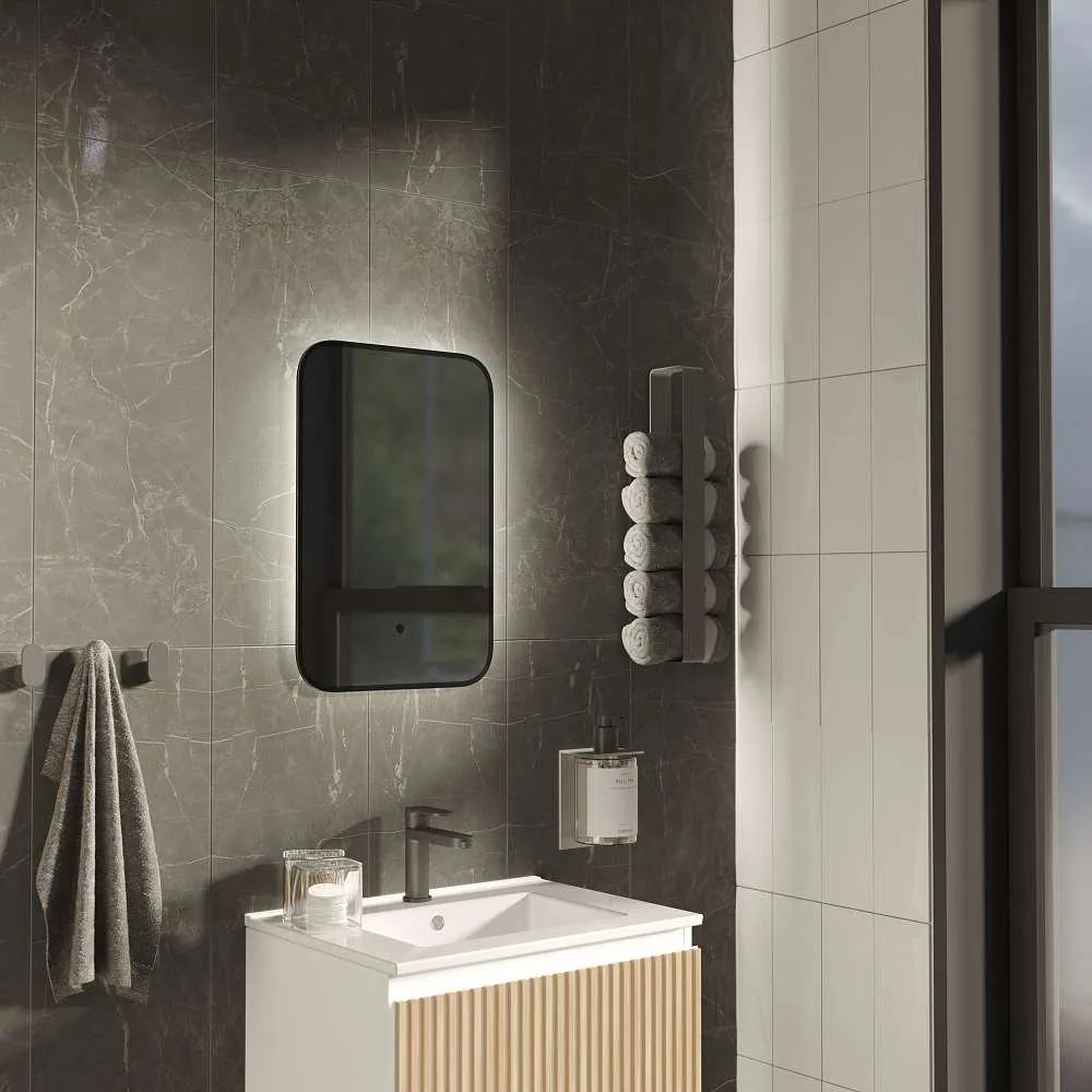 Зеркало ФОРМА СОФТ (400х600х30) прямоугольник черный К01 LED датчик