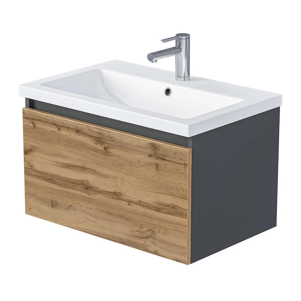 Тумба под раковину БЛОК МИНИ/Aris mini 70П (685х400х447) 1я антрацит/дуб крафт золотой
