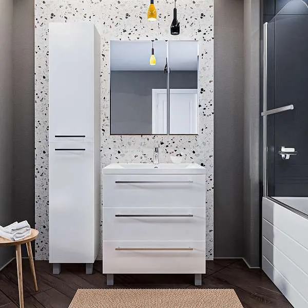 Тумба под раковину Соната 75Н 3в.я. Белый глянец