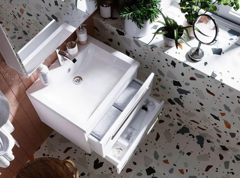 Тумба под раковину Соната 58П 2в.я. белый глянец