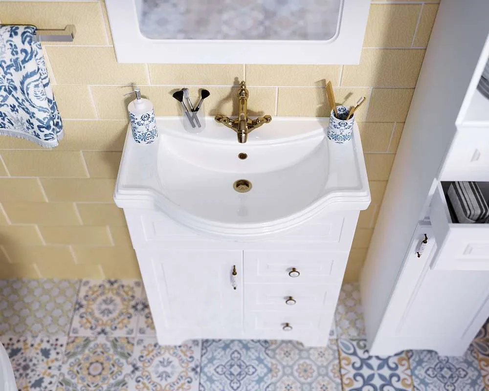 Тумба под раковину ПРОВАНС 65Н 3в.я. 1д. белый глянец