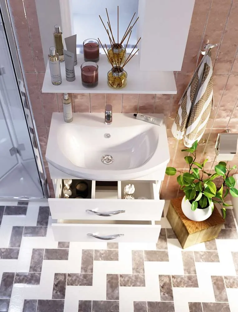 Тумба под раковину Вита 65Н 3в.я. белый глянец, МДФ